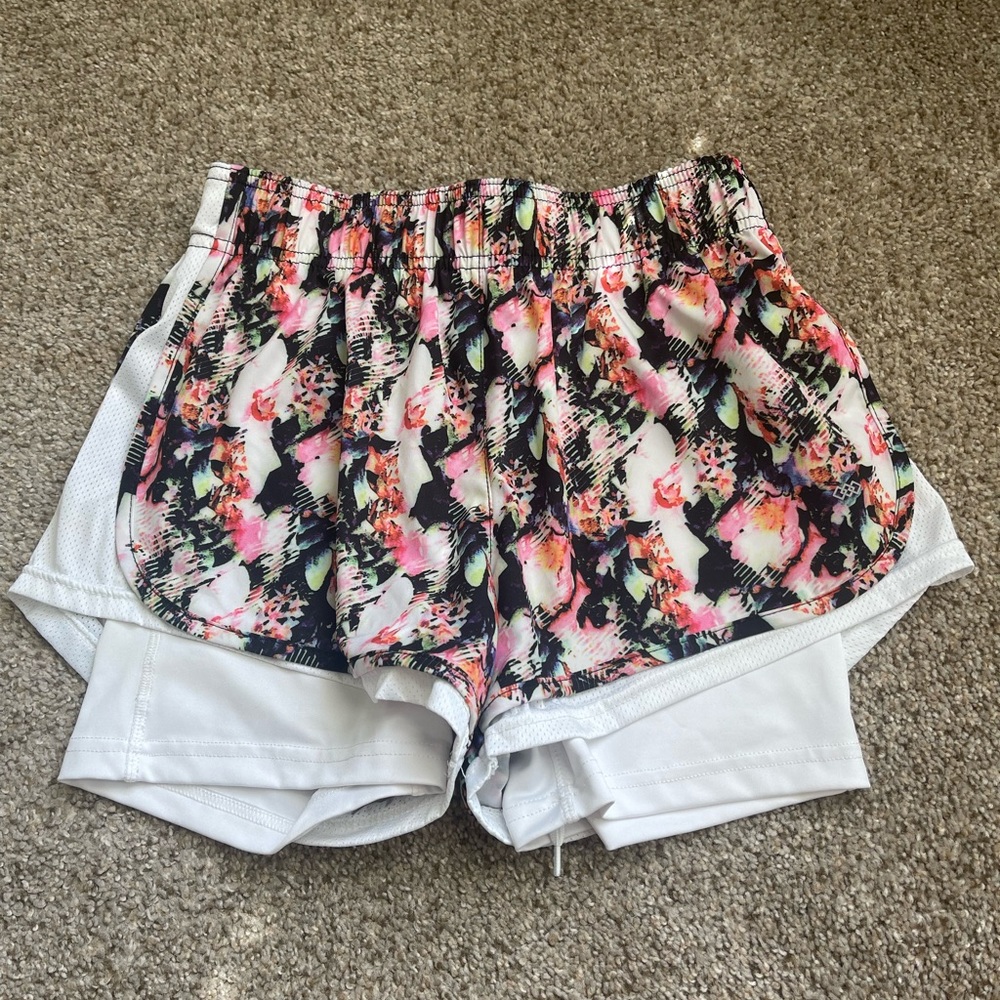 Floral athletic shorts for women with spandex under